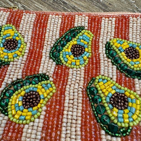 Avocado Striped Beaded Coin Purse Wallet Travel Pouch Womens Accessories NEW! - Picture 3 of 5